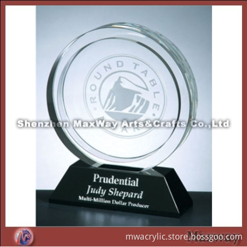 Transparent Round Acrylic Award with Carving Words on Base
